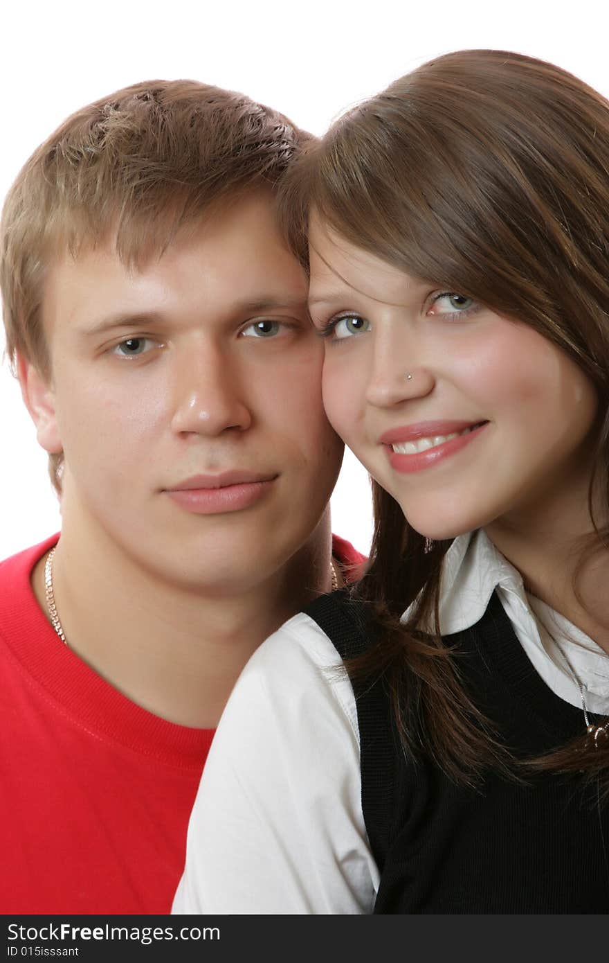 Close up portrait of a smiling young couple in love