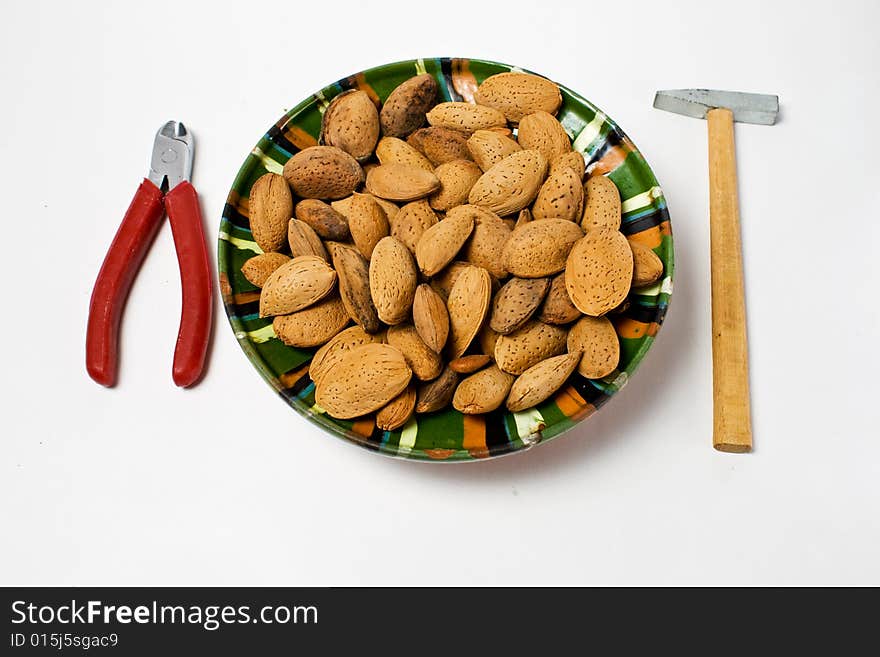 Almond seeds and tools