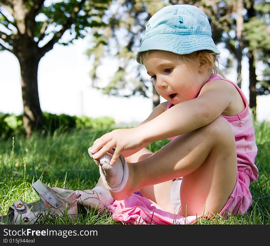 One little cute girl outdoor