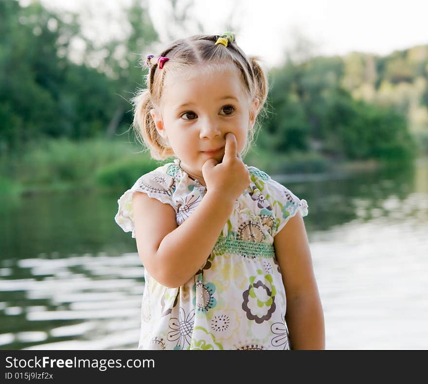 One little cute girl outdoor