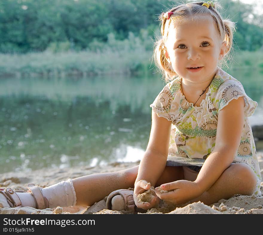 One little cute girl outdoor