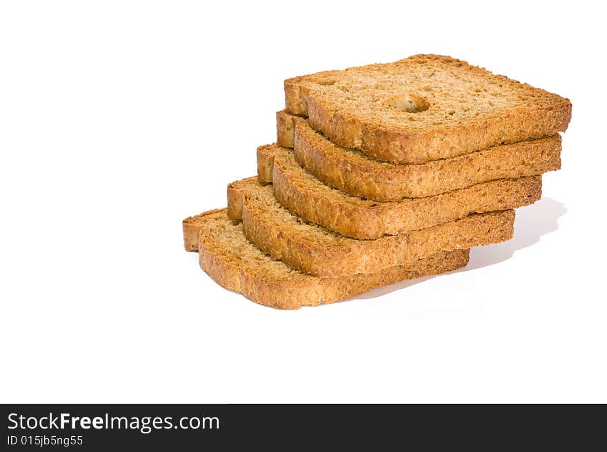 Slices of toast wholegrain bread on white background