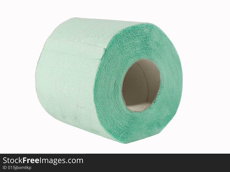 Roll of green toilet paper (isolated on white)