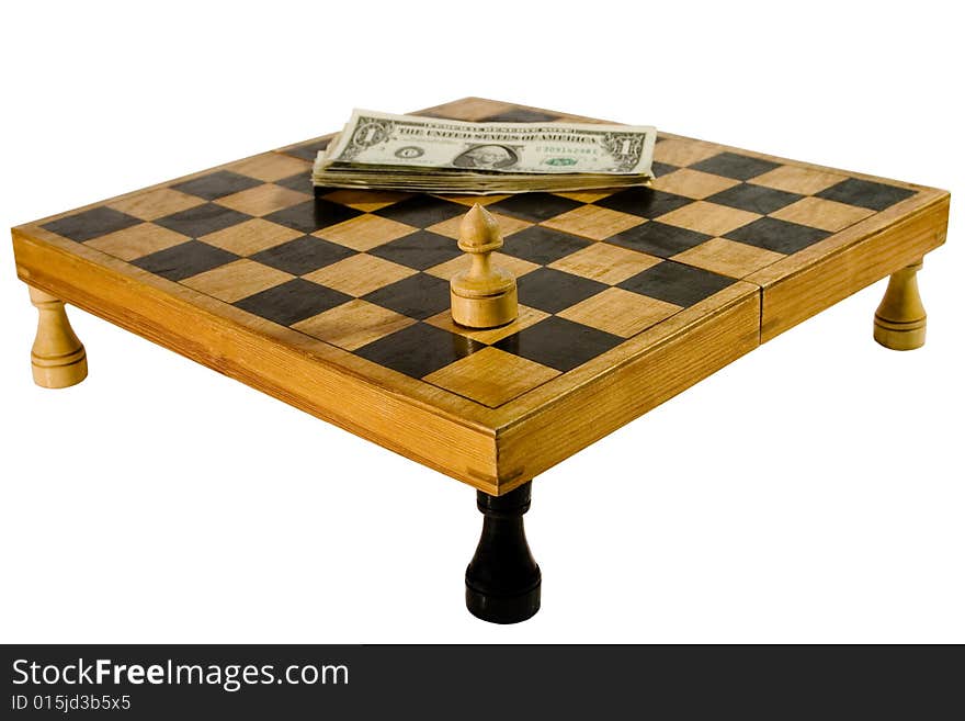 Old chessboard and dollars