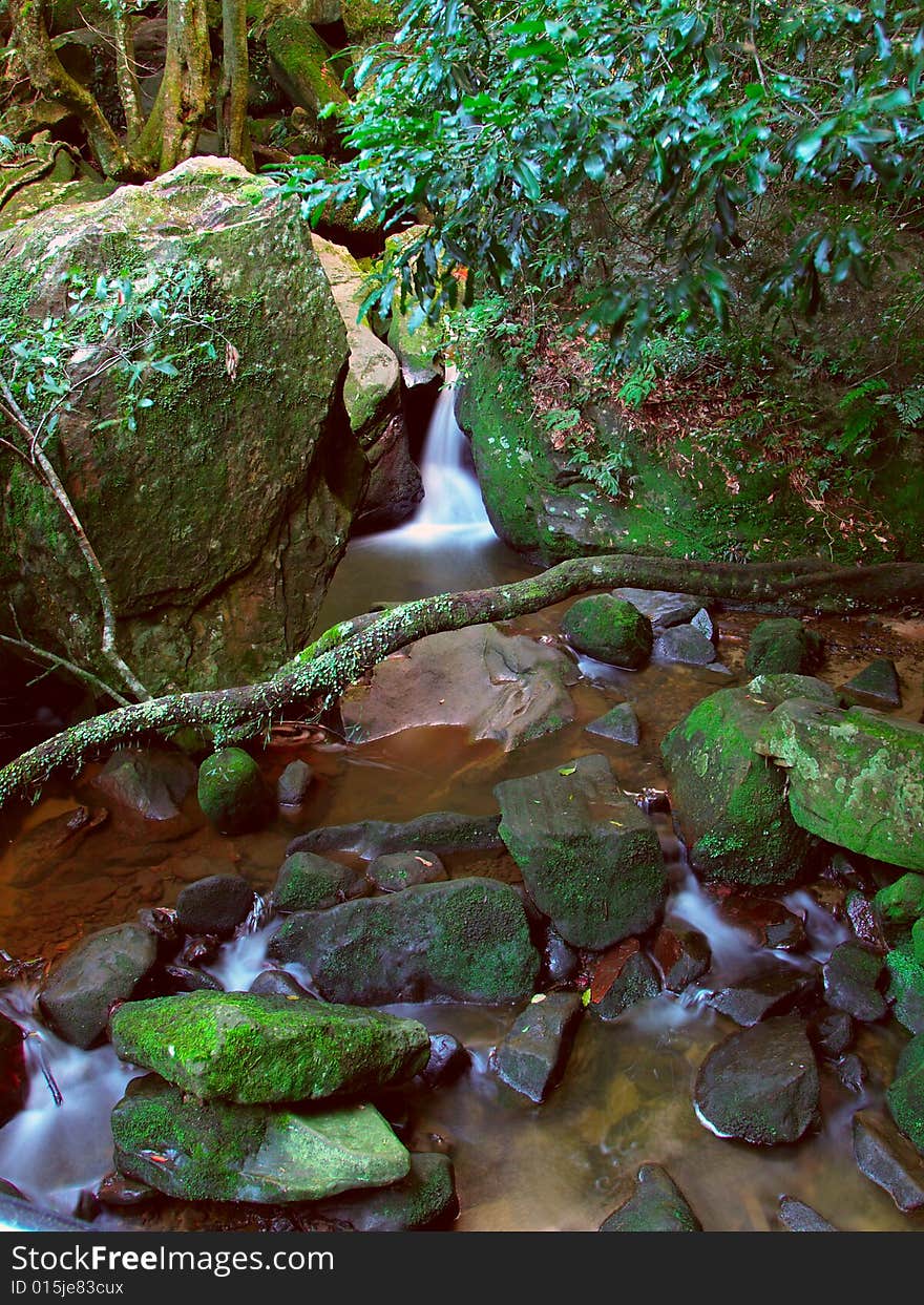 A small stream with falling water in the Blue Mountains, Australia. A small stream with falling water in the Blue Mountains, Australia