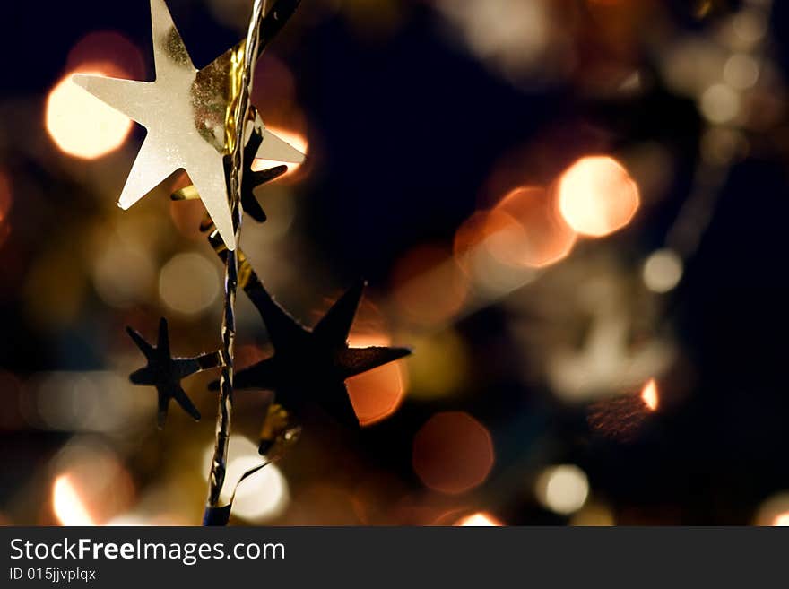 Christmas decoration with blurred lights in background