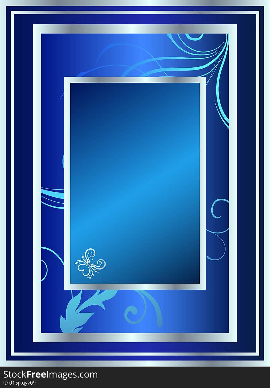 Blue floral texture with silver frames. Blue floral texture with silver frames