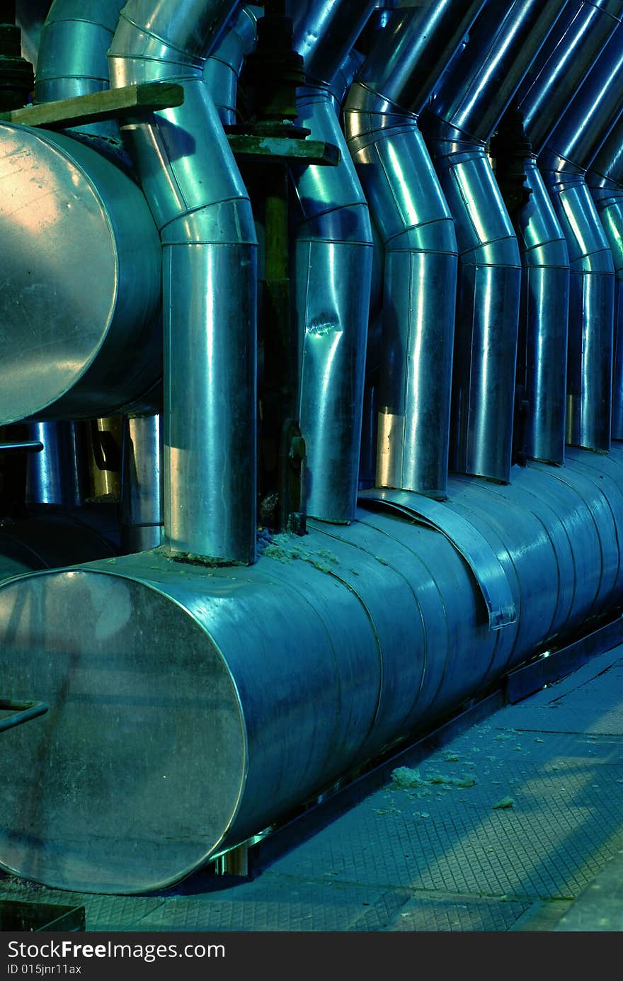 Pipes, tubes, machinery and steam turbine at a power plant