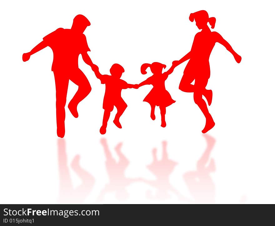 Jumping family silhouette against a white background