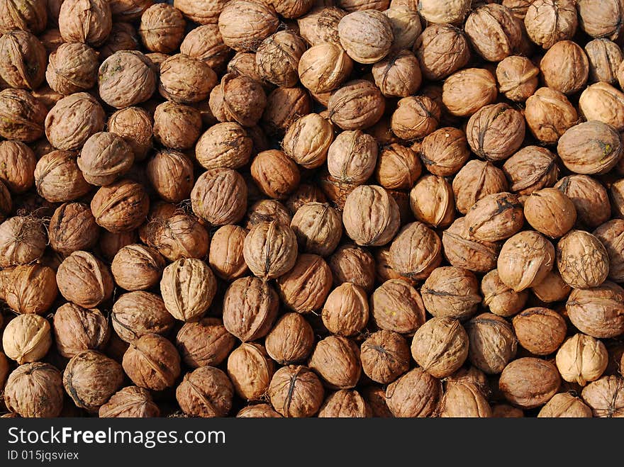 a lot of walnuts drying in the sun