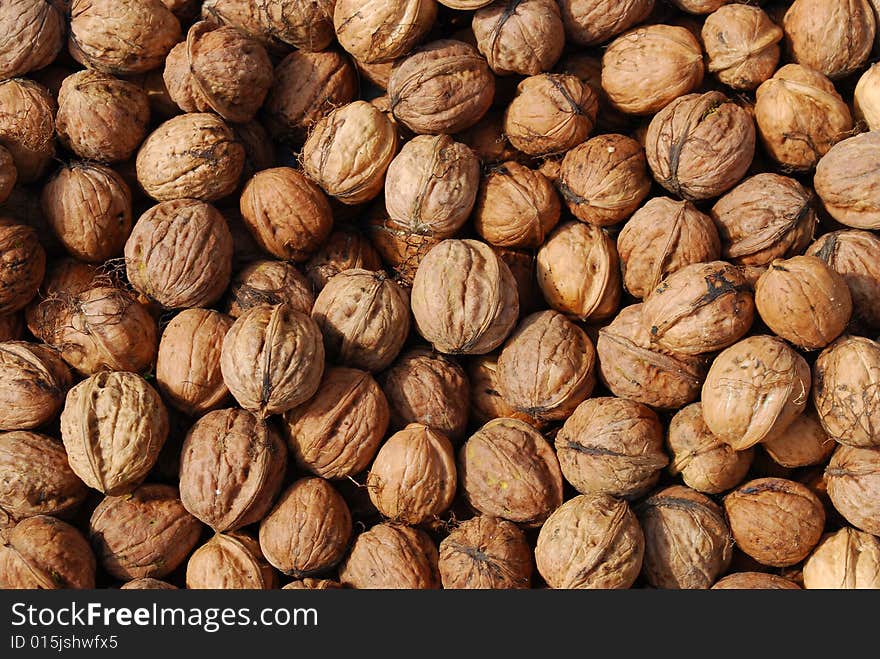 Walnuts drying in the sun