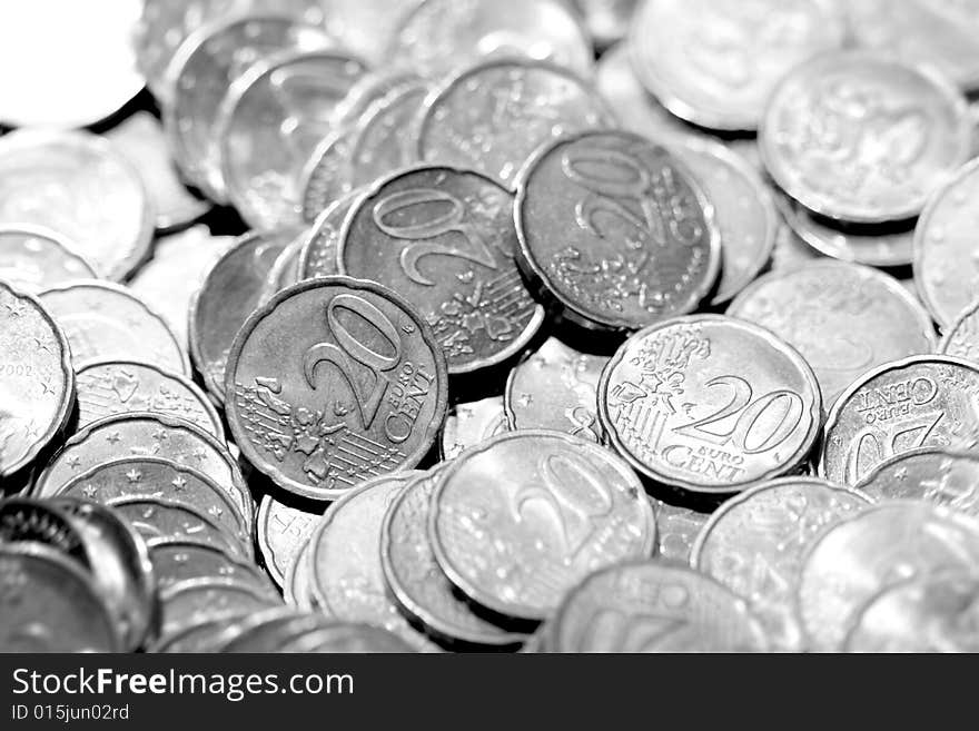 Euro Coins black and white texture. Euro Coins black and white texture