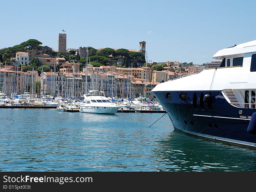 Yachts moored in Cannes marina