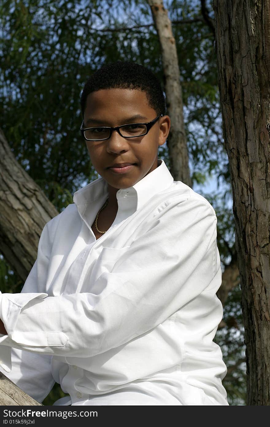 Ethnic teen wearing glasses