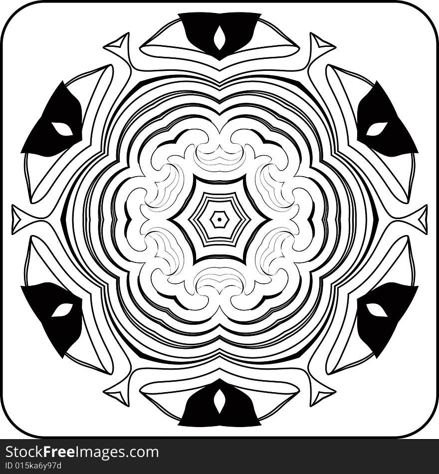 Black and white circular pattern of arcs