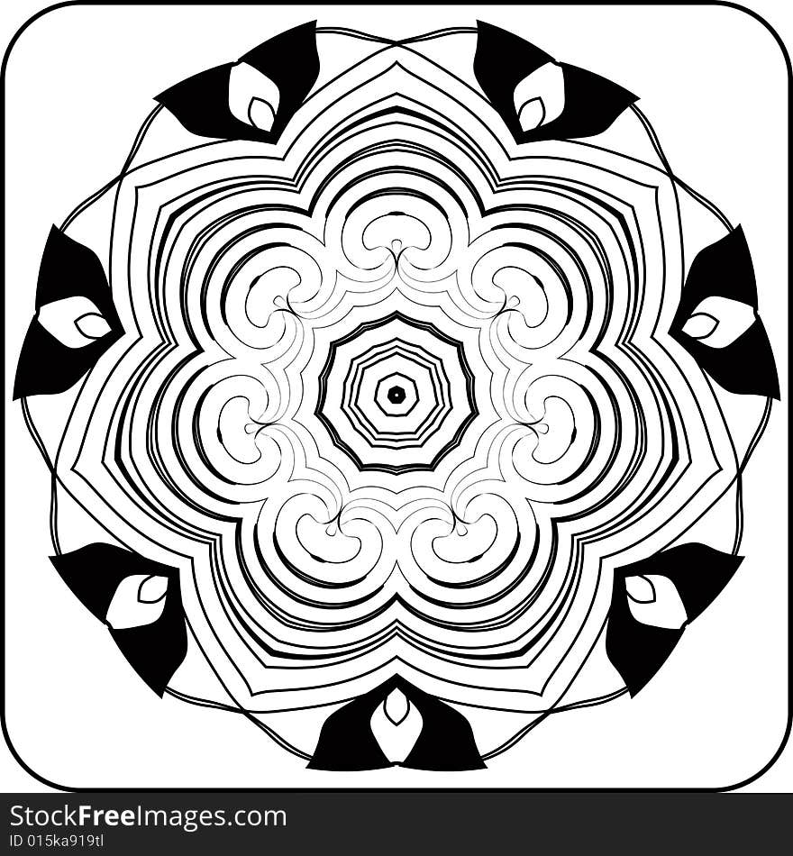 Black and white circular pattern of arcs