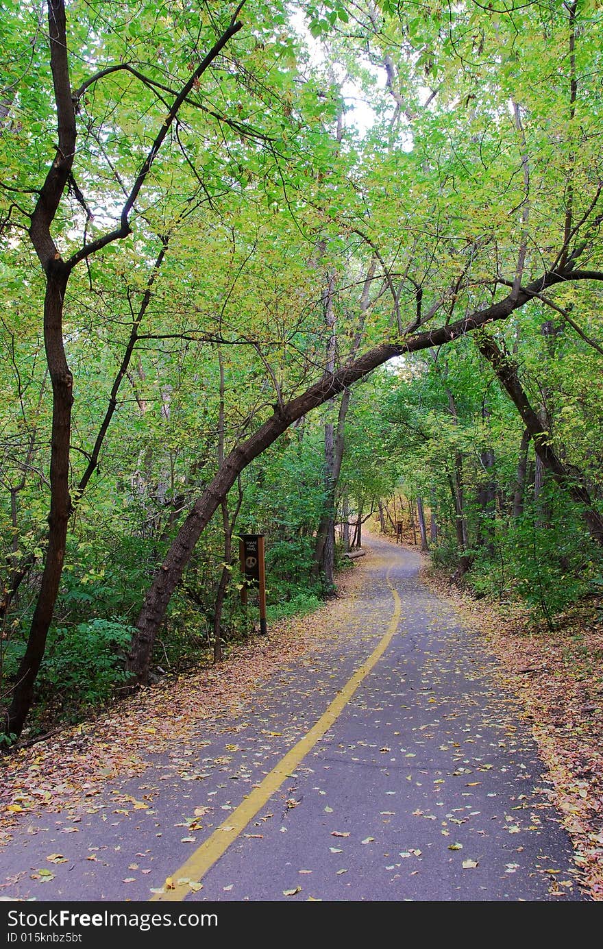 Road with fallen leaves in Emily Murphy Park Edmonton Alberta Canada. Road with fallen leaves in Emily Murphy Park Edmonton Alberta Canada