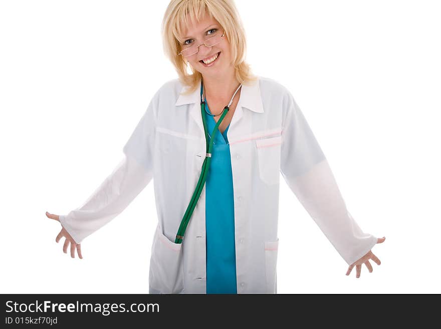 Attractive female doctor isolated on the white