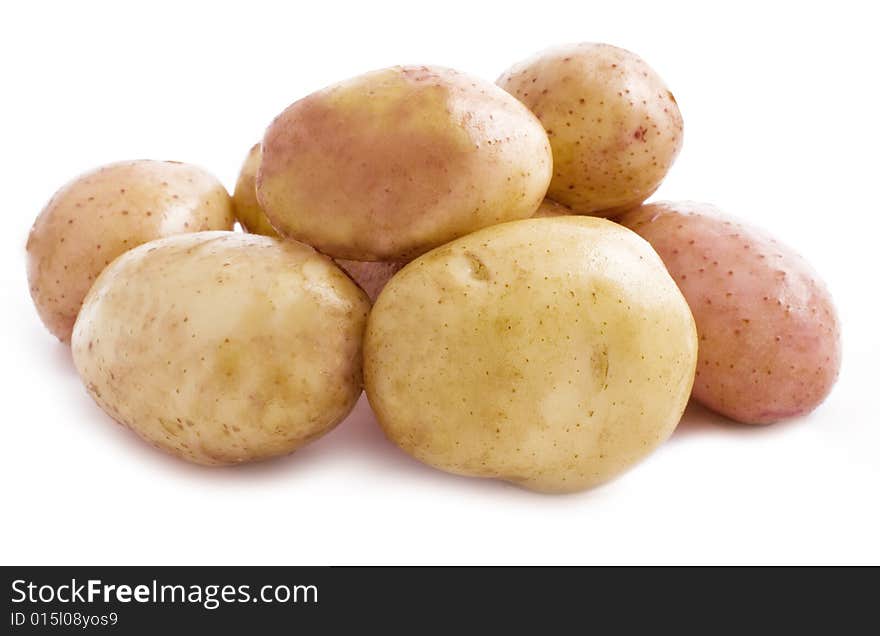 Bunch of potatoes on white background