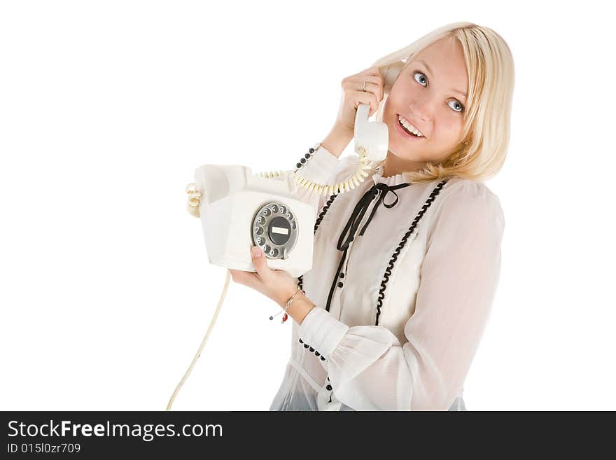 Portrait of happy woman with  phone