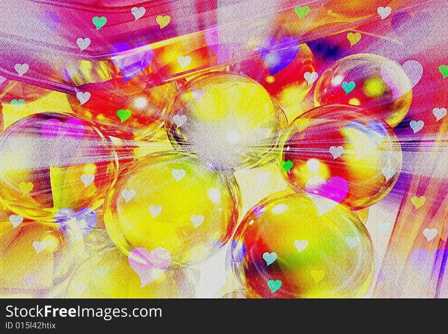 A wonderful background full of abstract bubbles in a multicolor world of hearts. A wonderful background full of abstract bubbles in a multicolor world of hearts