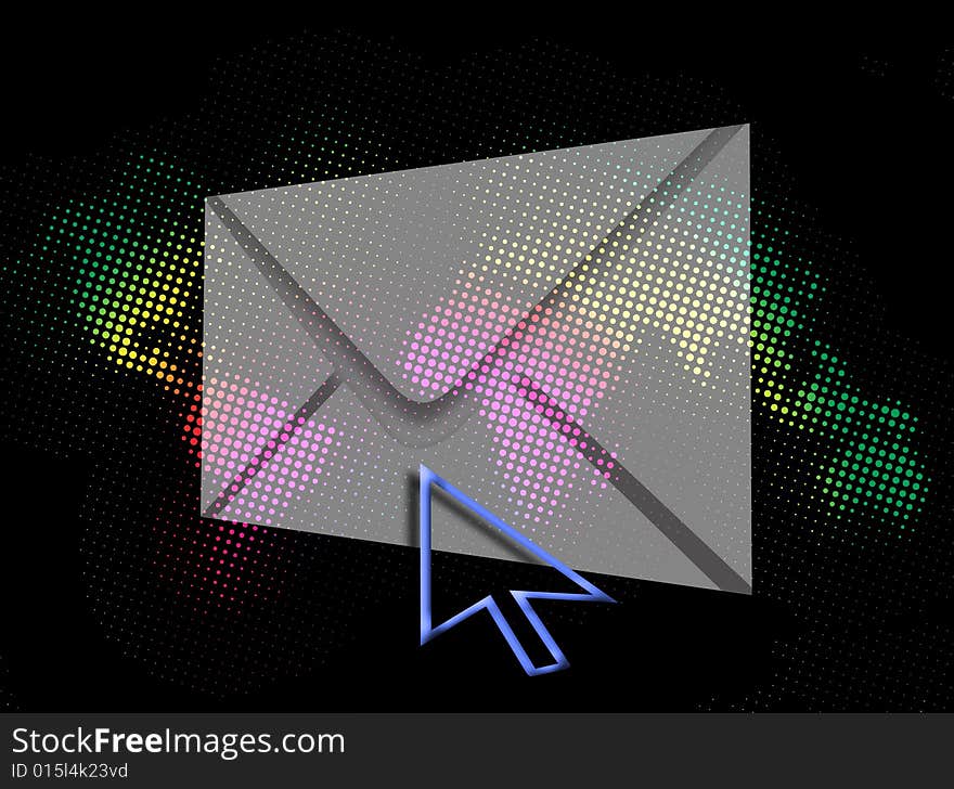 Abstract email graphic illustration with  world map and cursor at the background. Abstract email graphic illustration with  world map and cursor at the background