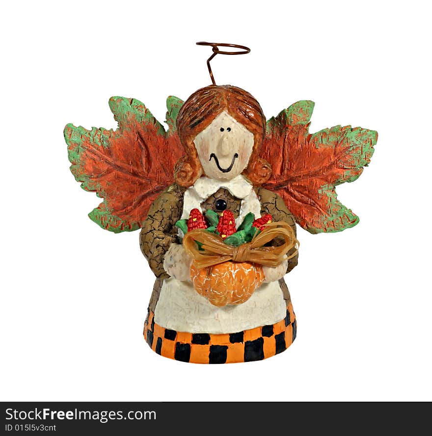 Autumn angel figurine isolate on white background