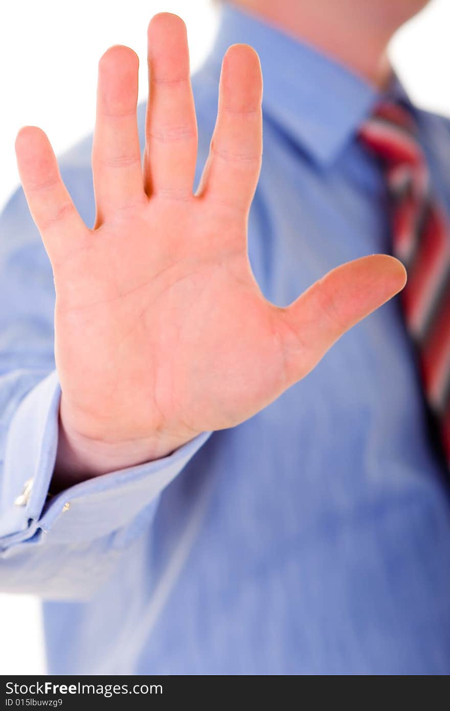 Business man hand gesture isolated in white background