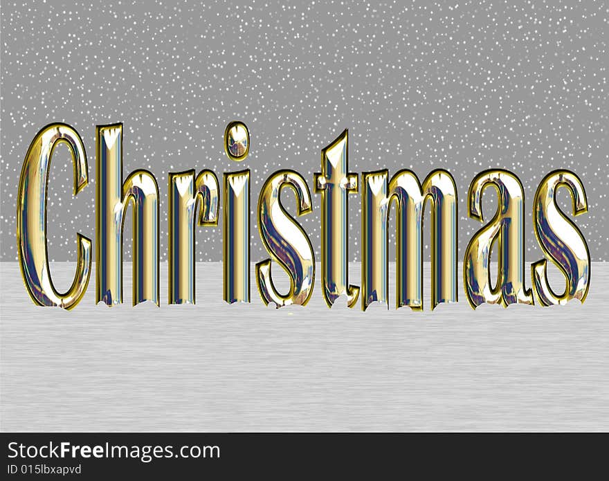 Christmas is a illustration in 3D text goldmetal looking as a card or poster