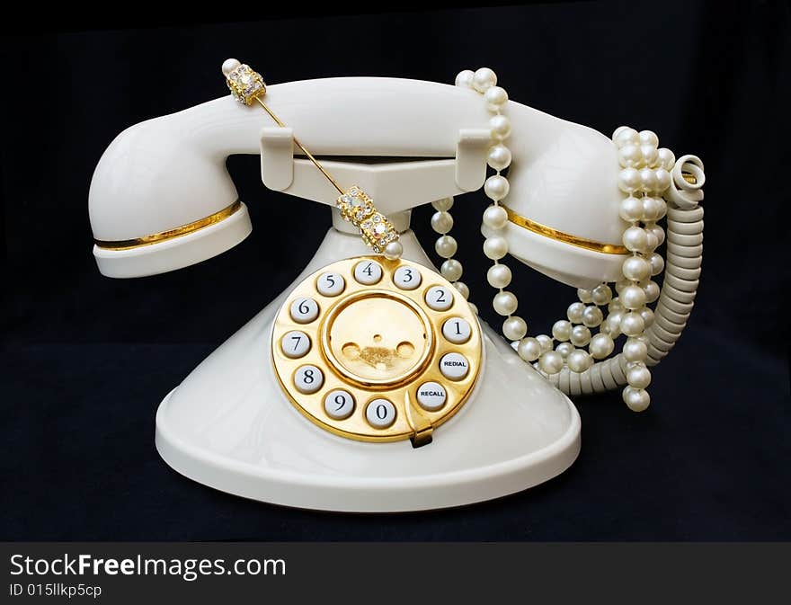 Vintage Phone With Pearls With Clipping Path