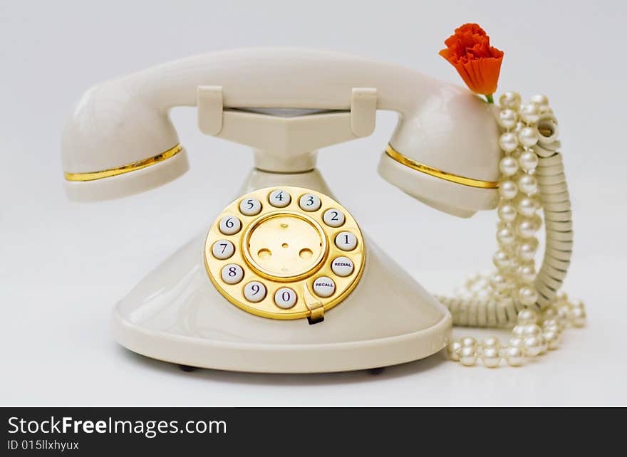 Vintage Phone With Pearls And Red Flower