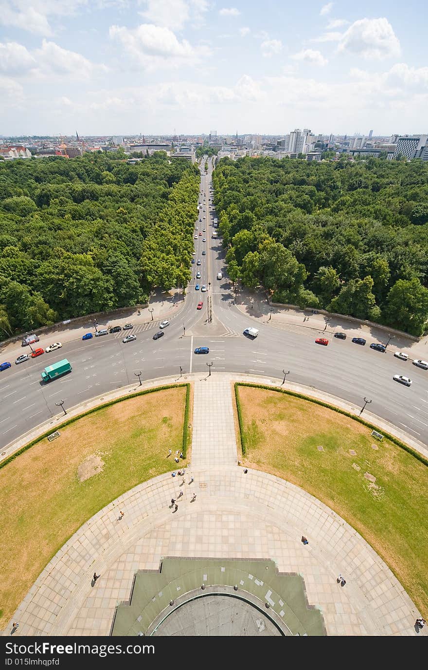 Berlin panorama - wiev from Siegess�ule to Tiergarten taken by ultra wide lens. Berlin panorama - wiev from Siegess�ule to Tiergarten taken by ultra wide lens