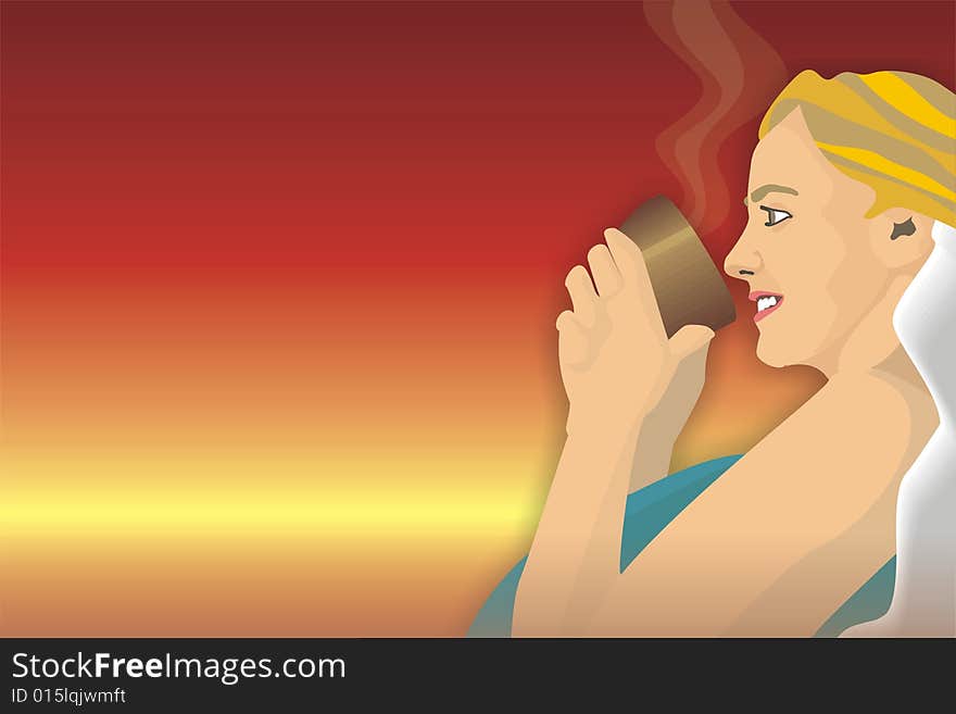 Art illustration: a woman drinking coffee. Art illustration: a woman drinking coffee