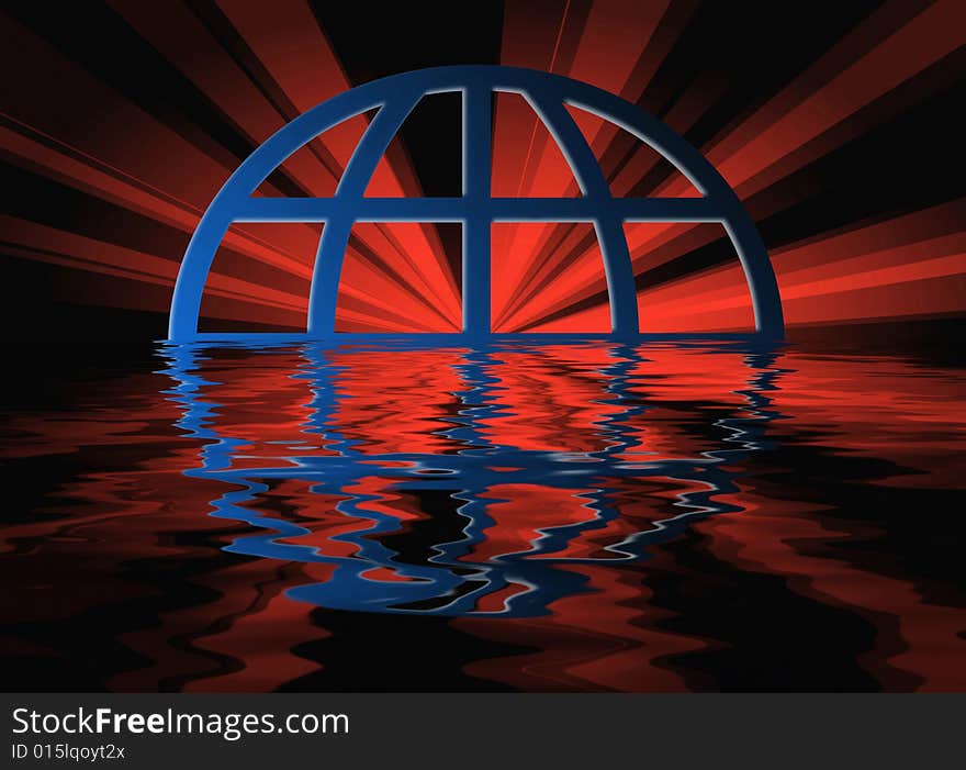 Red rays through terrestrial sphere globe illustration background