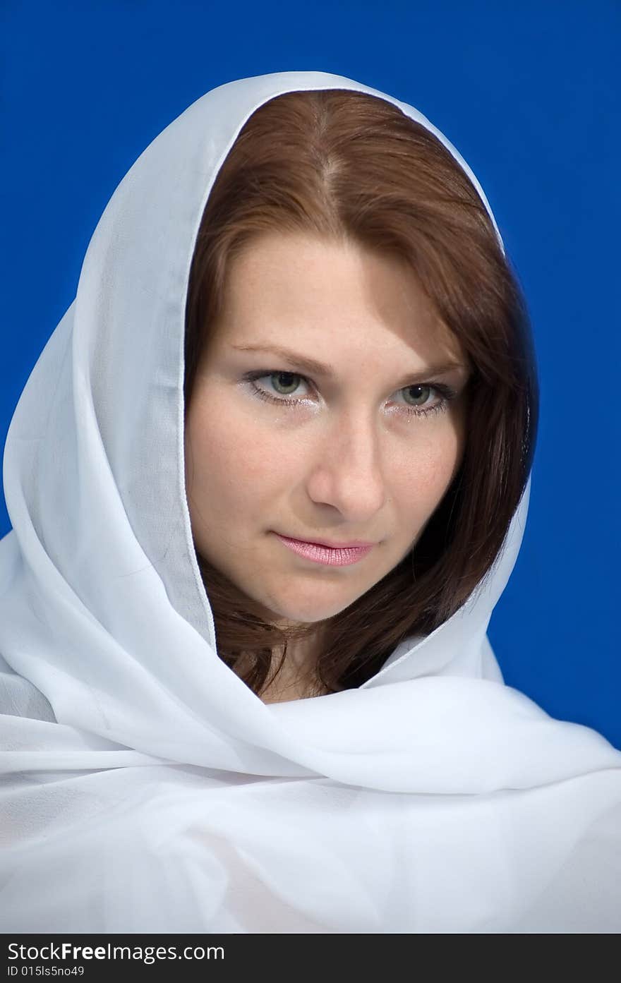 The Girl With A Scarf On A Dark Blue Background