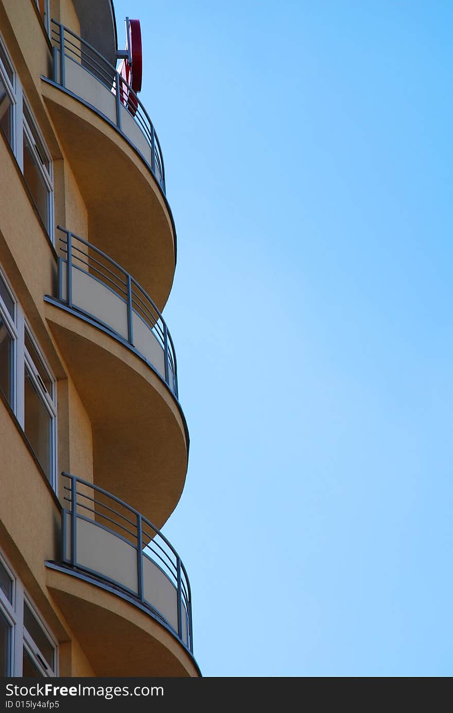 Modern building. balcony on the blue sky