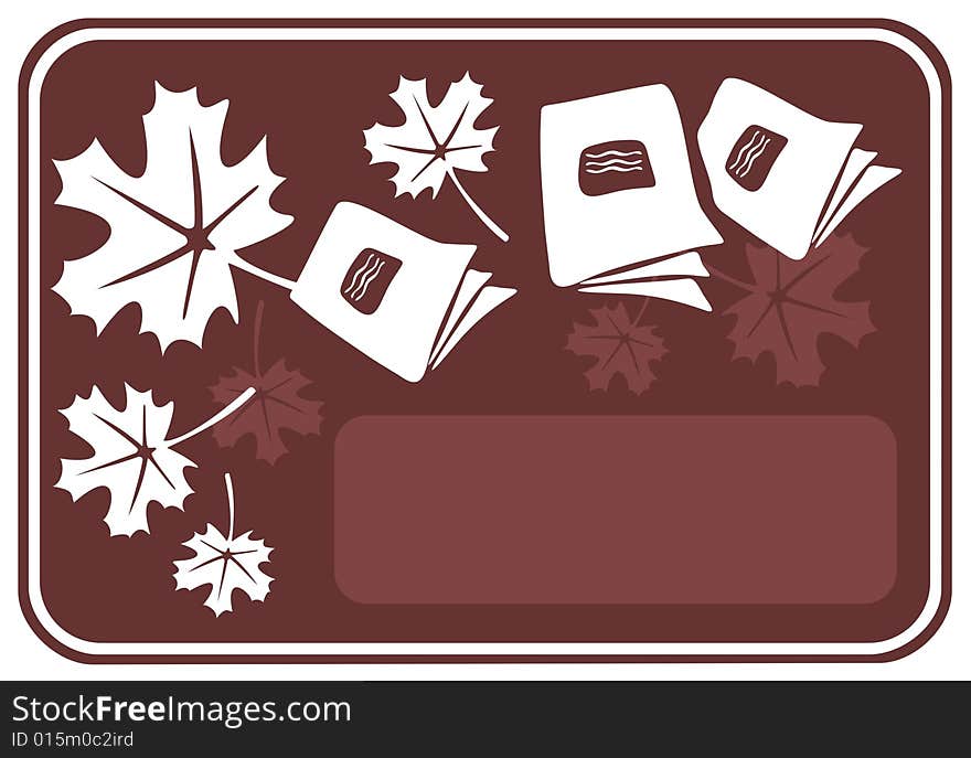 Brown autumn frame with leaves and school copybooks.