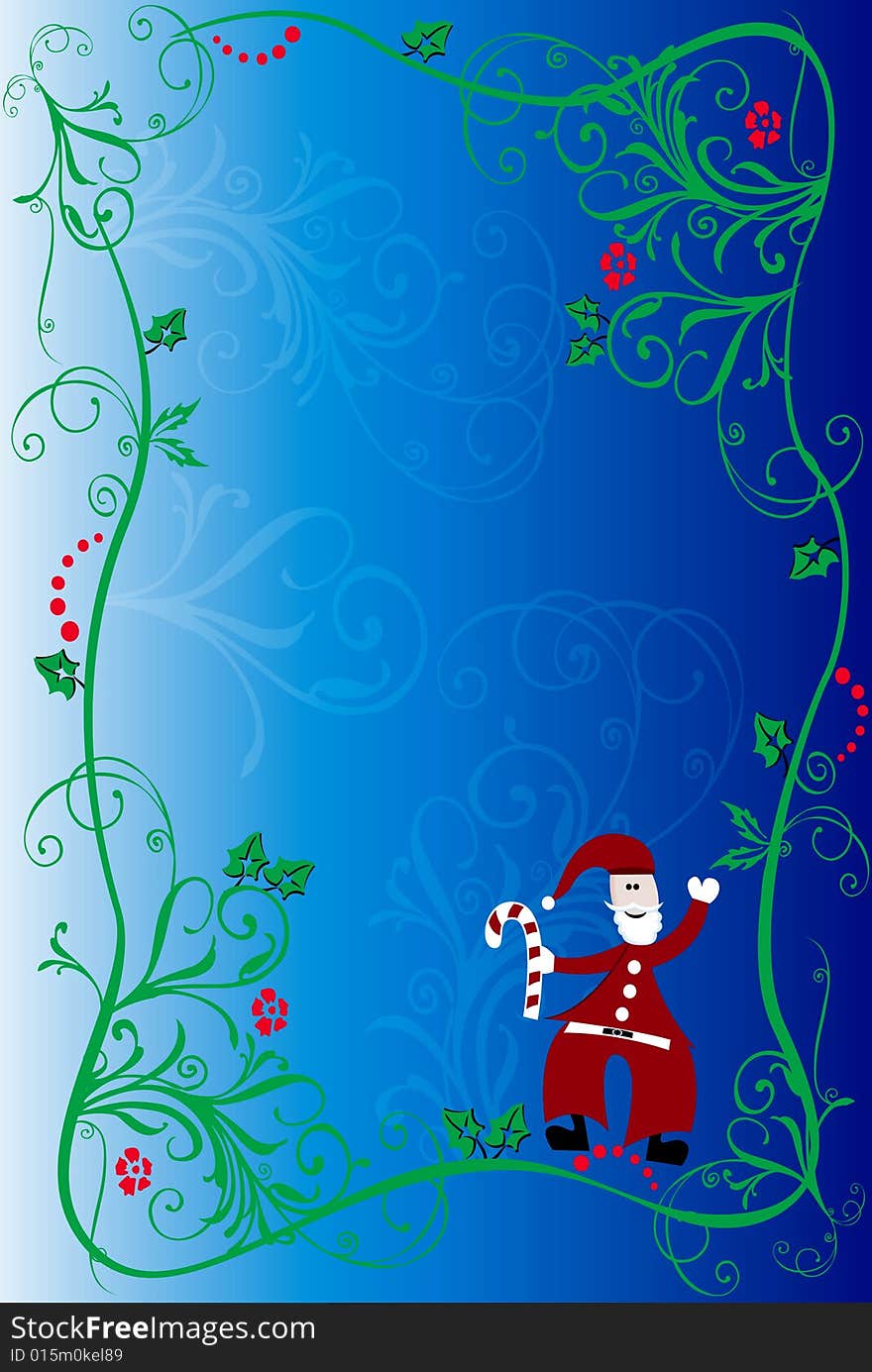 Drawing a floral border christmas on the blue background