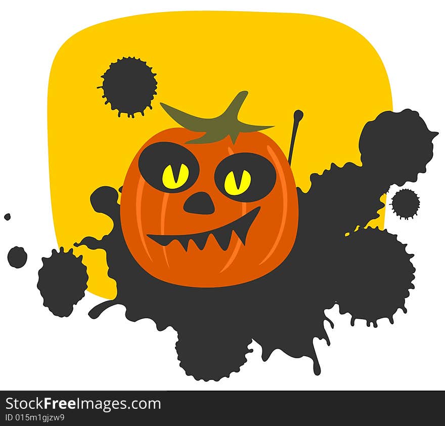 Cartoon pumpkin on a black grunge background. Halloween illustration. Cartoon pumpkin on a black grunge background. Halloween illustration.