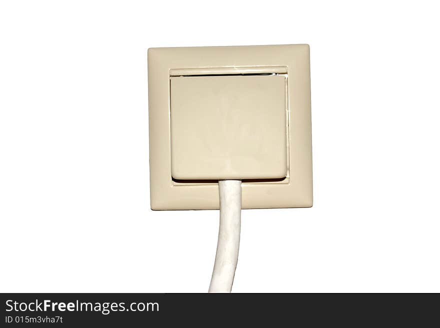 The beige socket on a white background close up. The beige socket on a white background close up