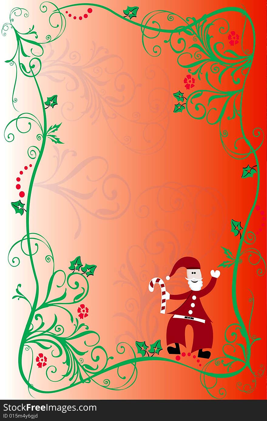 Drawing a floral border christmas on the red background