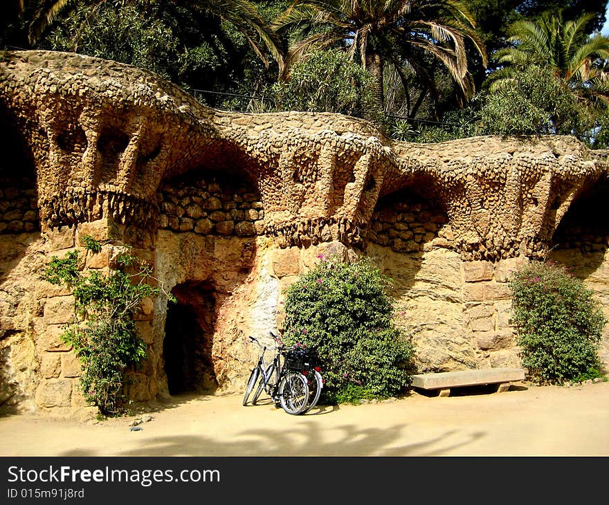 In the Guel Park designed by the famous Gaudi. In the Guel Park designed by the famous Gaudi