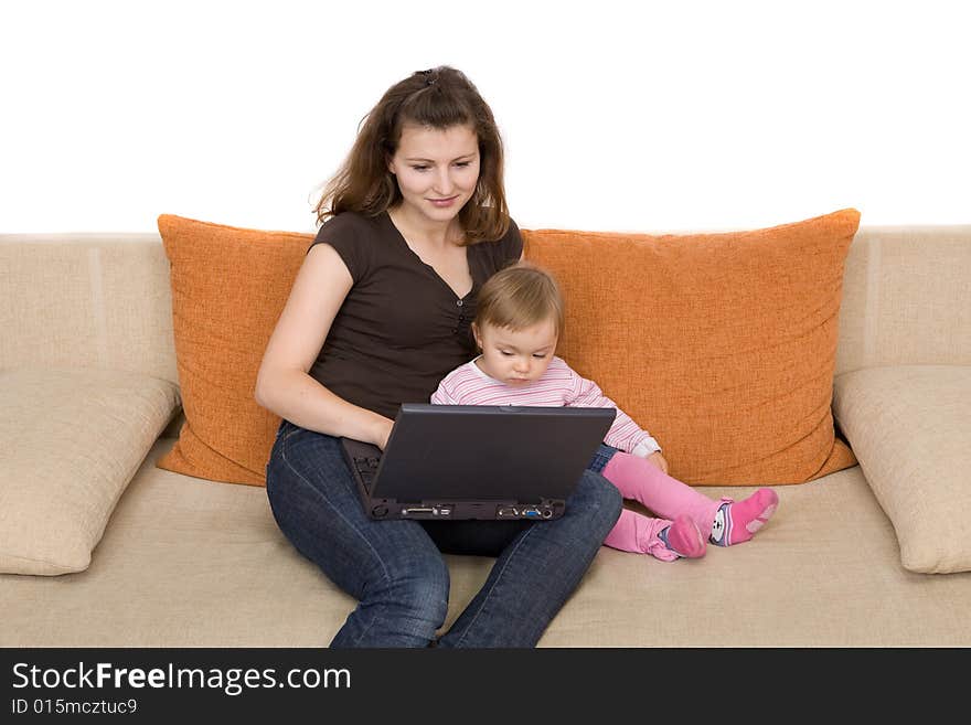 Happy family sitting on sofa with laptop. Happy family sitting on sofa with laptop