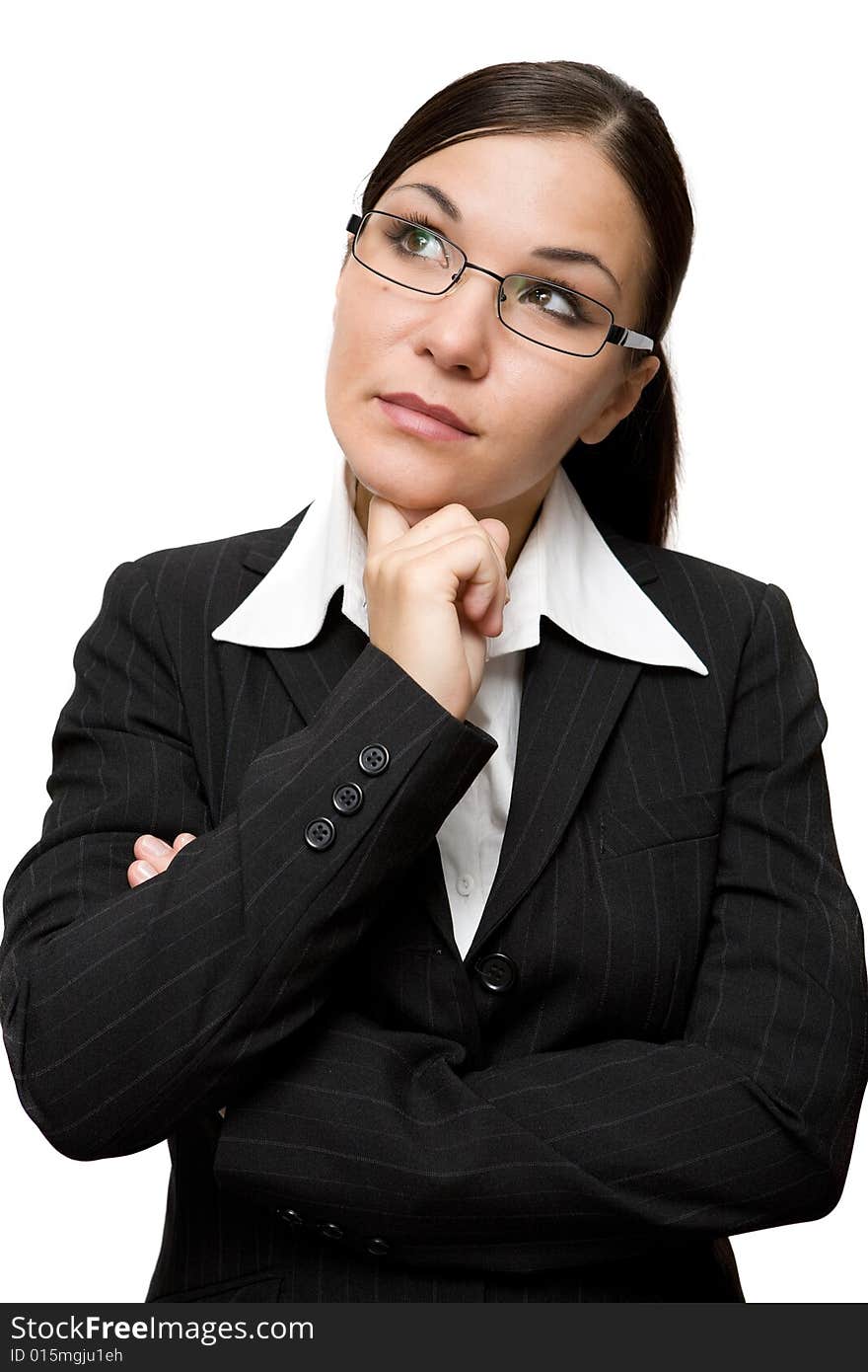 Attractive brunette businesswoman over white background