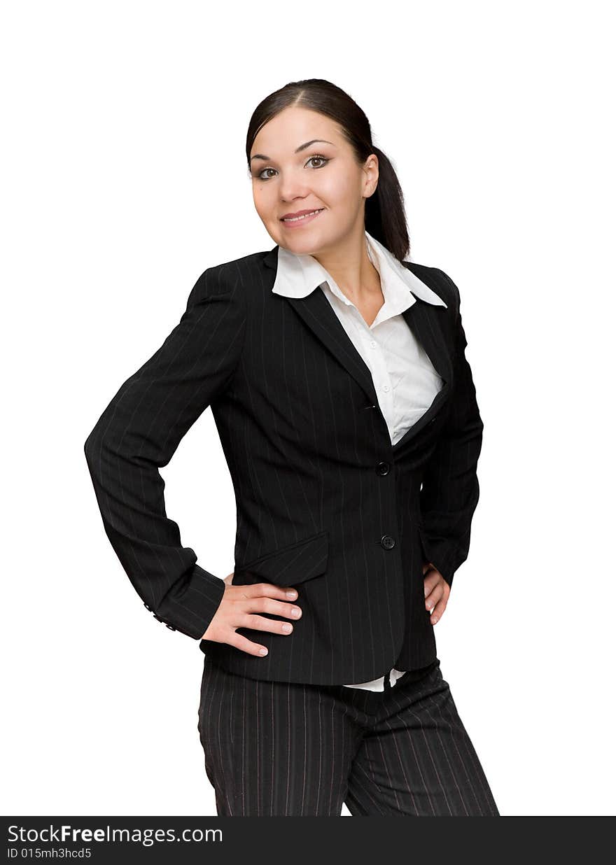 Attractive brunette businesswoman over white background