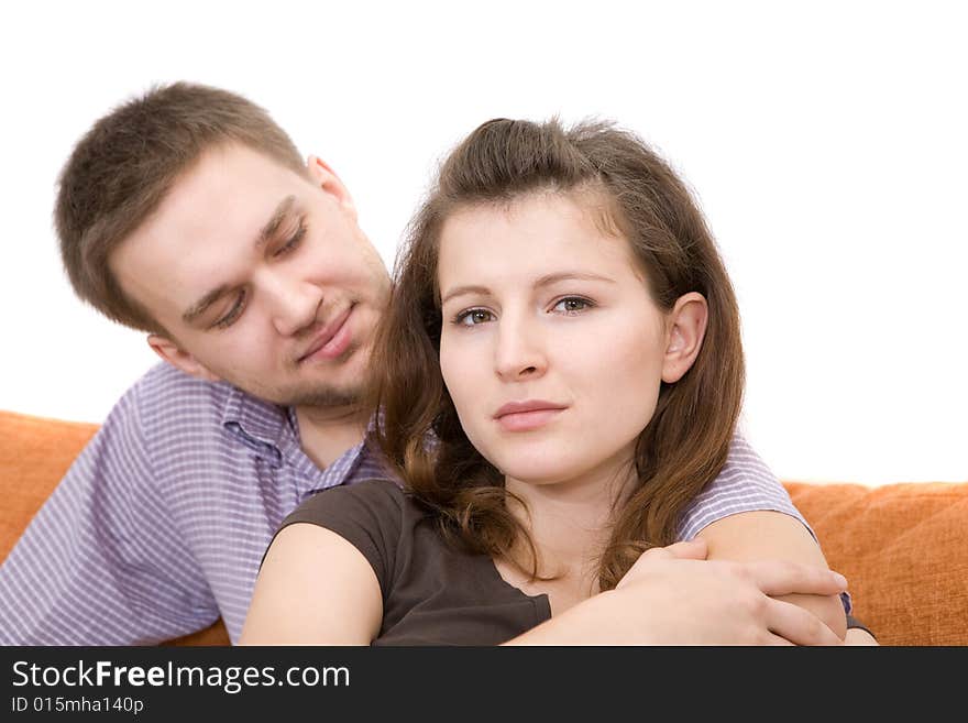 Casual couple together on sofa. Casual couple together on sofa