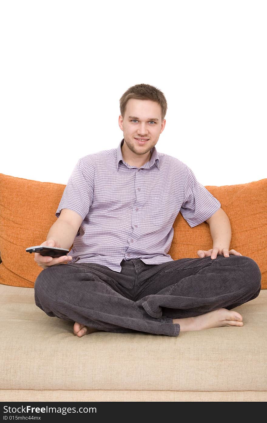 Casual man sitting on sofa. Casual man sitting on sofa