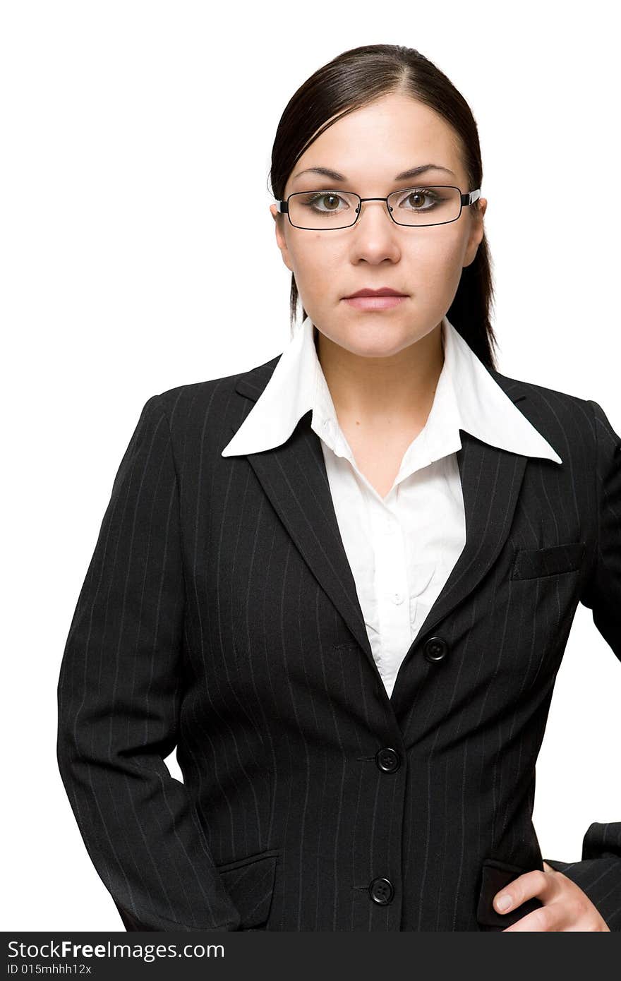 Attractive brunette businesswoman over white background