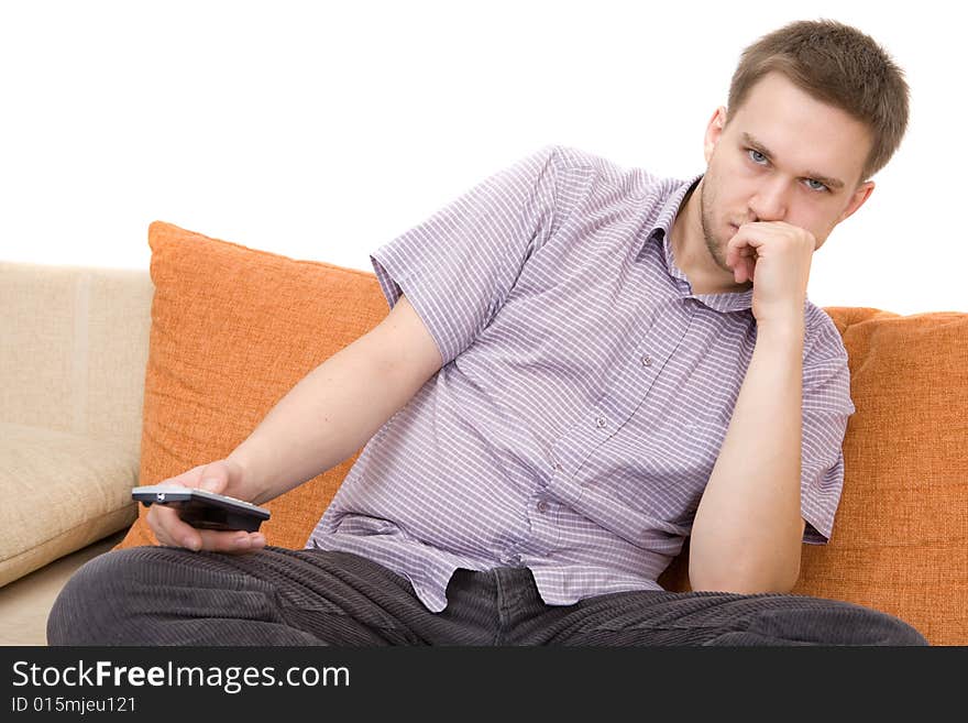 Casual man sitting on sofa. Casual man sitting on sofa