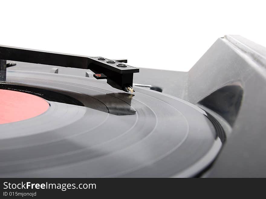 Black old gramophone with plate. Black old gramophone with plate